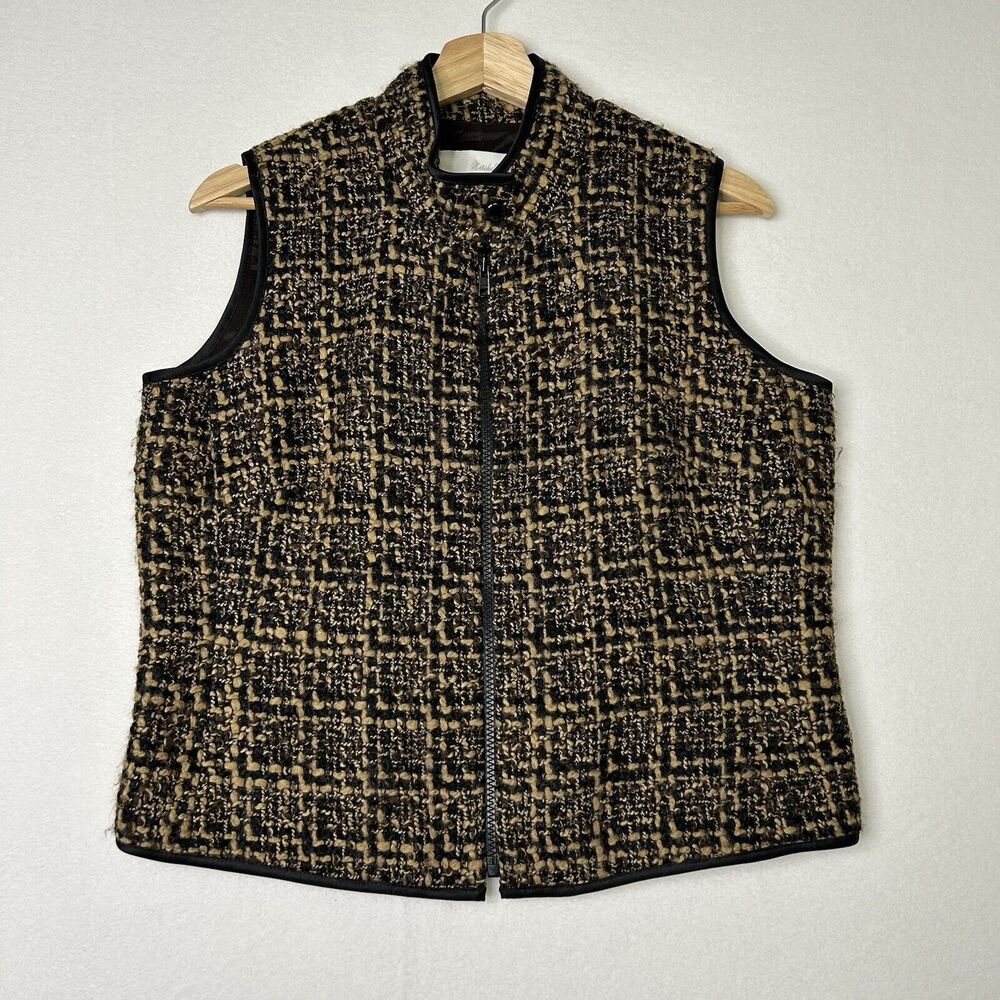 Vtg Marshall Field Zip Up Vest Size Medium Tweed Wool Blend Tan